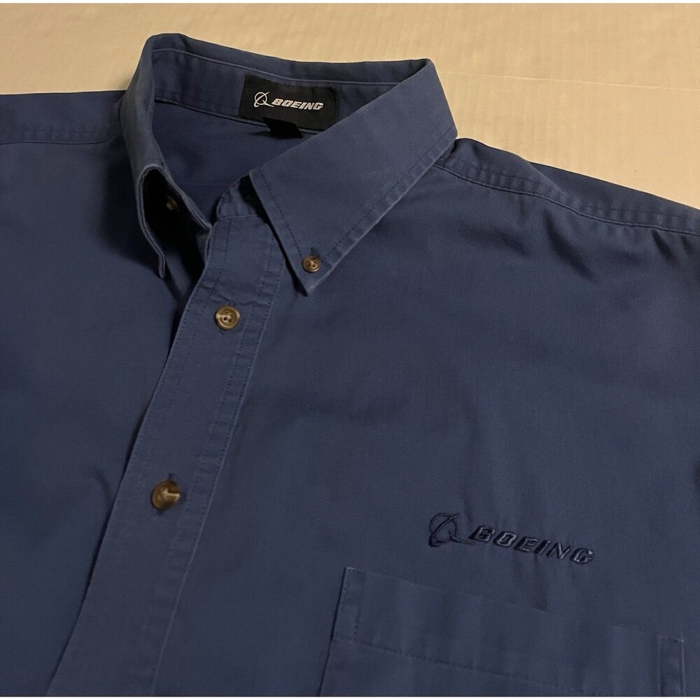 Boeing Blue Long Sleeve Button Employee Uniform Work Shirt XL Aviation Plane